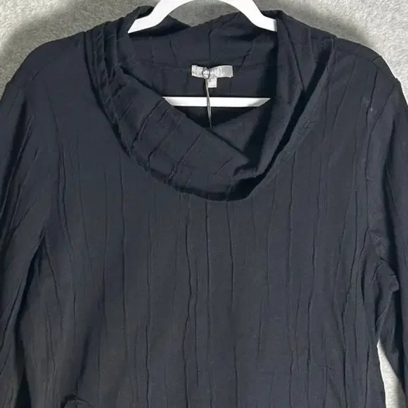 Habitat NWT Sz M Steady‎ Stream Cowl Pocket Tunic Top Linen Blend Black Crinkle - Picture 10 of 12